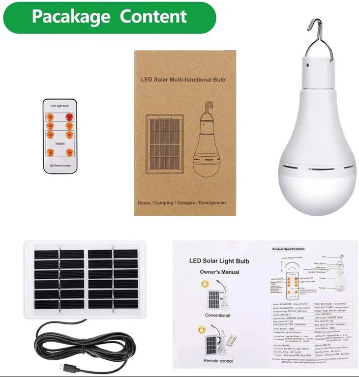 solar rechargeable bulb pack