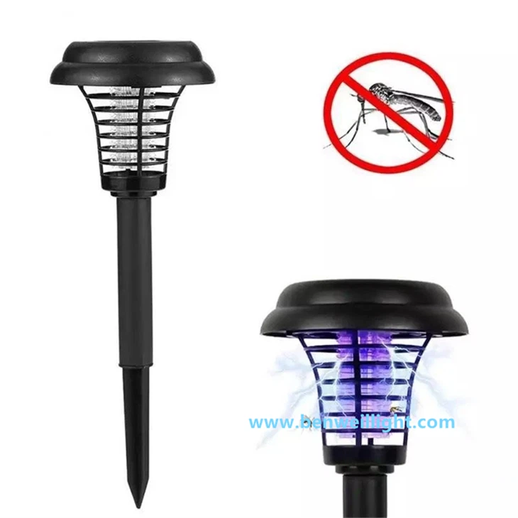 Lâmpada assassina de mosquitos movida a energia solar Bug Zapper LED Luz de gramado redonda de plástico para jardim interno e externo
