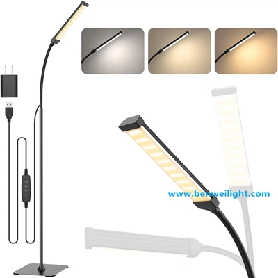 Candeeiro de pé LED regulável com 3 cores, pescoço de ganso flexível para escritório e quarto