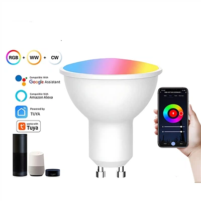 Lâmpadas LED RGB CW com sensor inteligente: 5-9W, GU10/MR16, escurecimento de voz/WiFi/Bluetooth